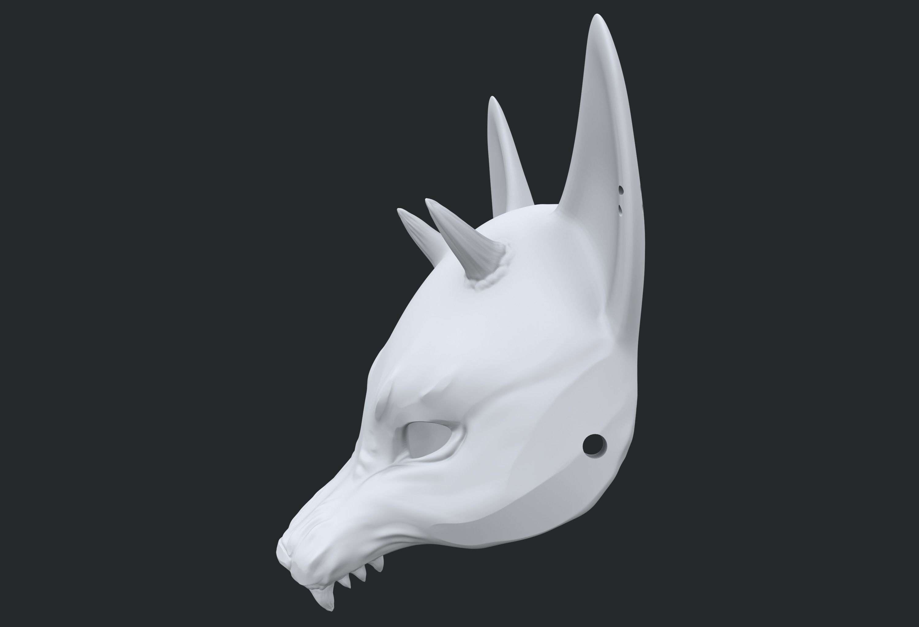 Japanese Fox Mask Kitsune with horns for cosplay 3D print model_18