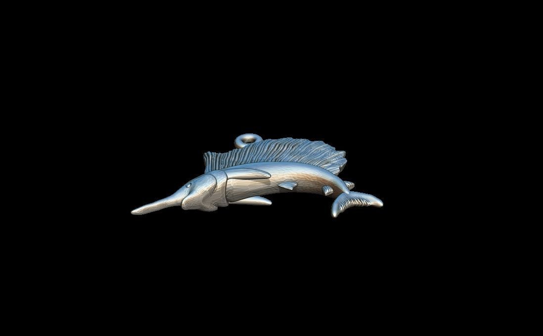 Marlin fish pendant 3D print model_2