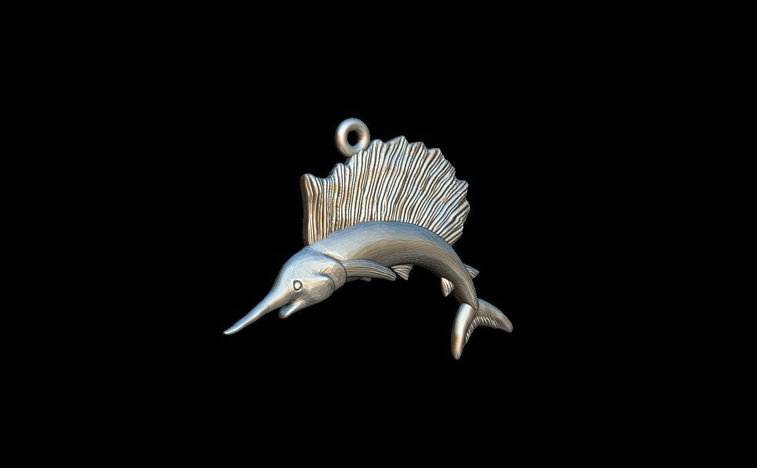 Marlin fish pendant 3D print model_4