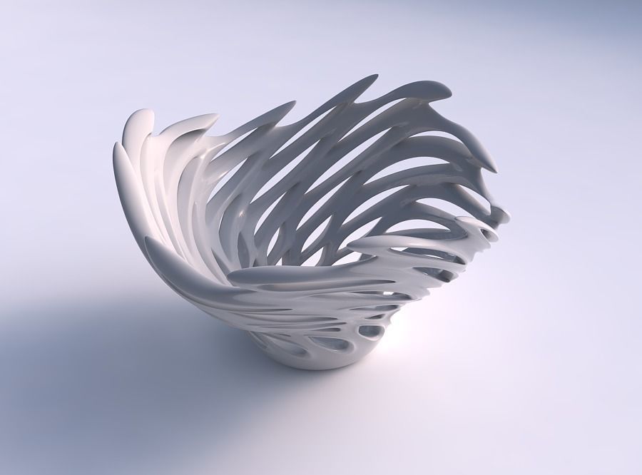 Bowl wide with smooth cuts and uneven top edge twisted wavy 3D print model_0