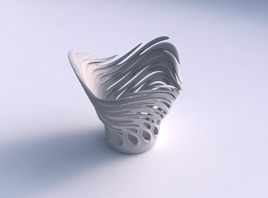 Bowl wide with smooth cuts and uneven top edge twisted and ta... 3D print model_0