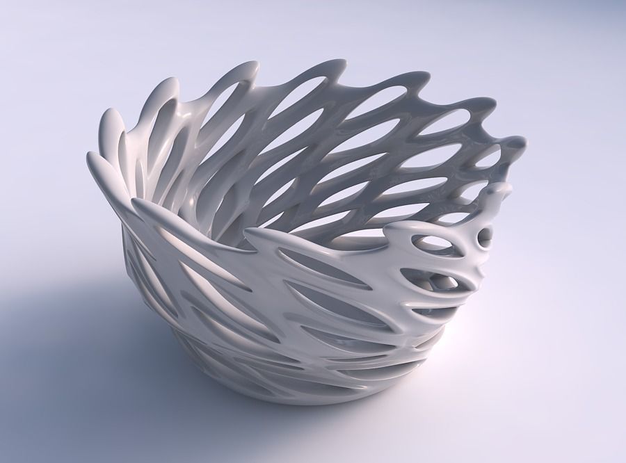 Bowl wide with smooth cuts and uneven top edge twisted and ta... 3D print model_0