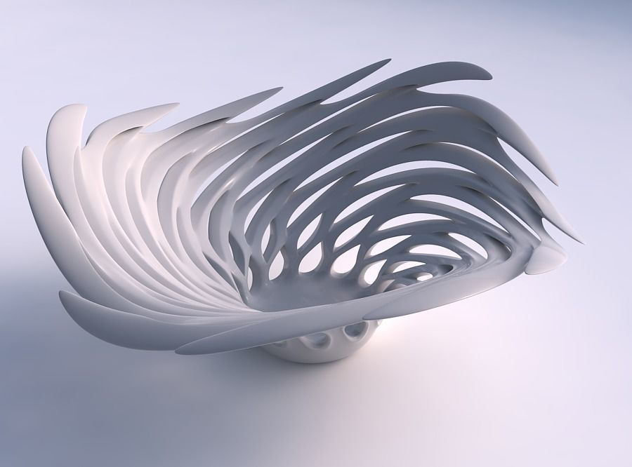 Bowl wide with smooth cuts and uneven top edge wavy top 3D print model_0