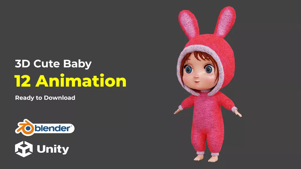 Cute Baby with Coat Animated in Blender and Unity Low-poly 3D model