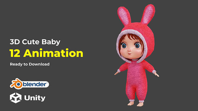 Cute Baby with Coat Animated in Blender and Unity Low-poly 3D model