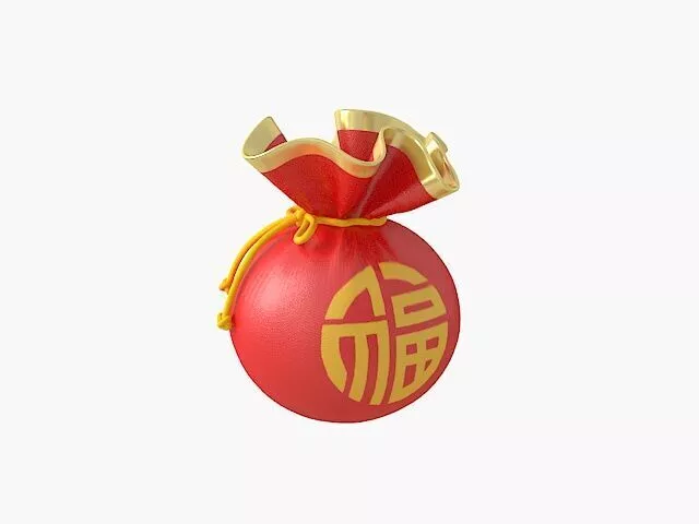 Cartoon Fu Bao - lucky bag - red wedding envelope - money bag Low-poly 3D model
