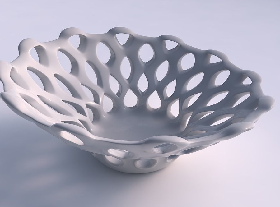 Bowl wide with smooth cuts and uneven top edge squeezed with ... 3D print model_0