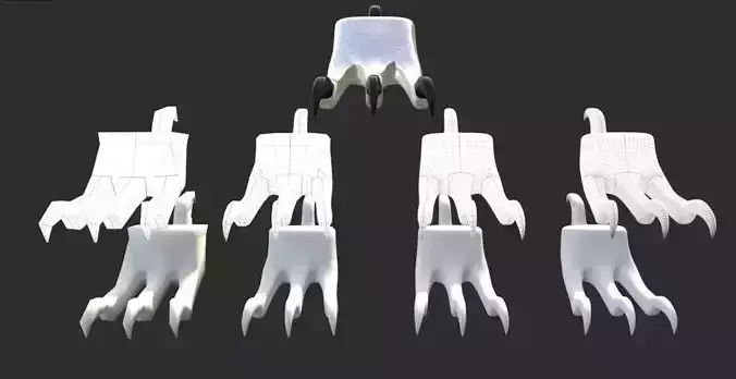 Adjustable Subdivision 4 Digit Talons Rigged Low-poly 3D model