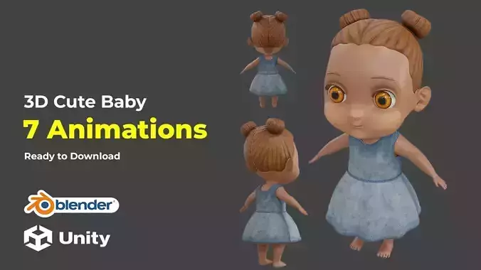 Black Baby Girl Model Animated in Blender and Unity