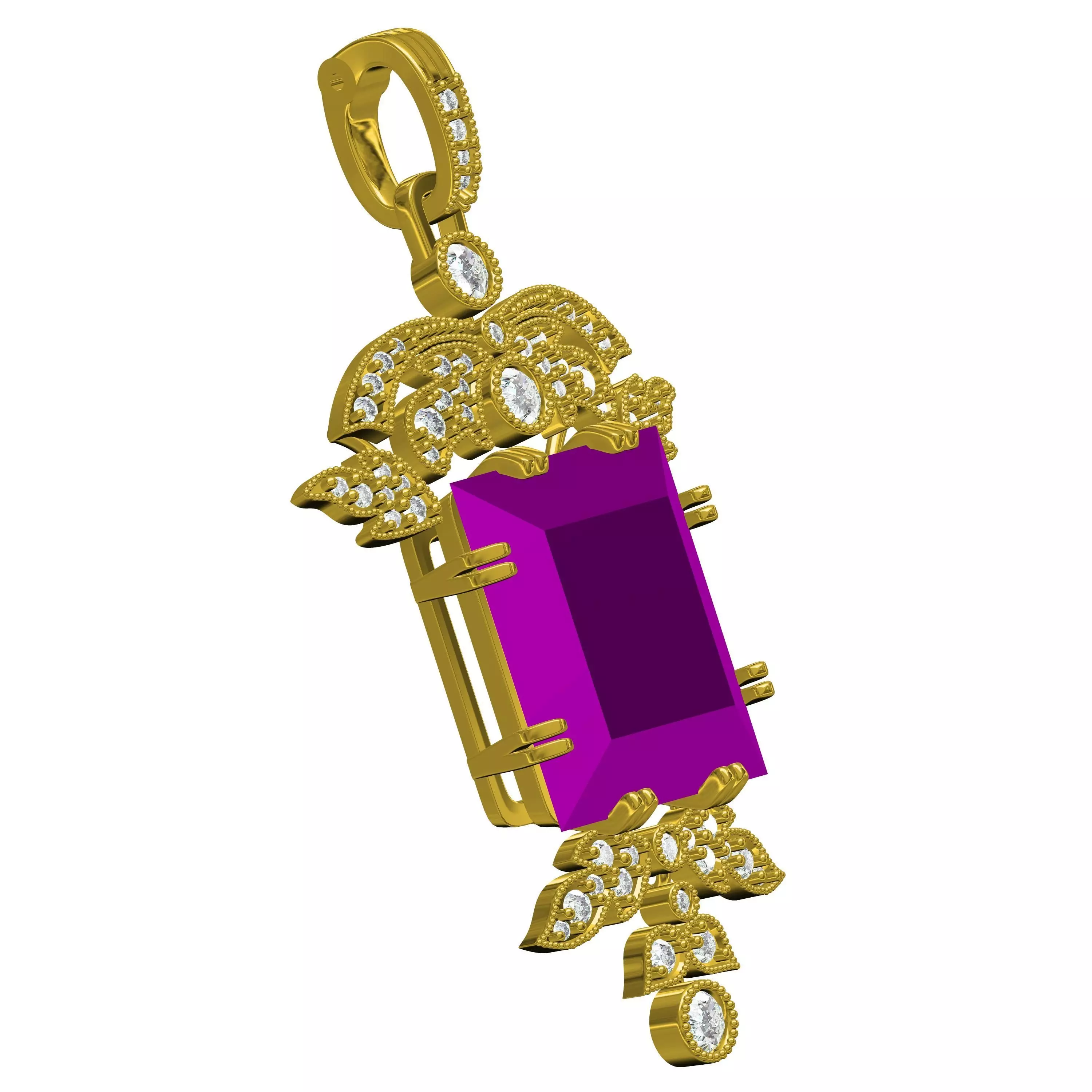 Art Deco and Pave Set Round Diamond Pendant 3D print model_0