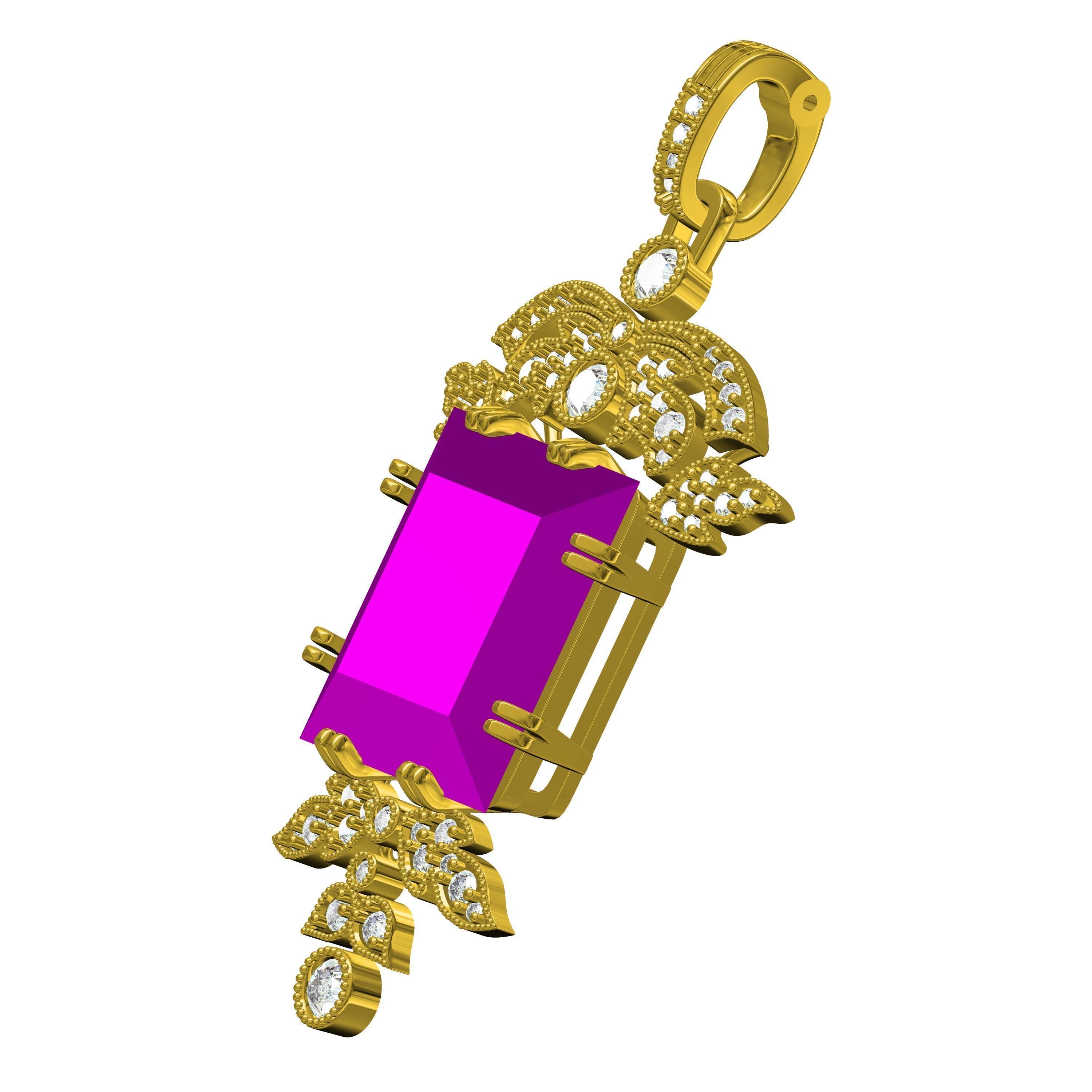 Art Deco and Pave Set Round Diamond Pendant 3D print model_1