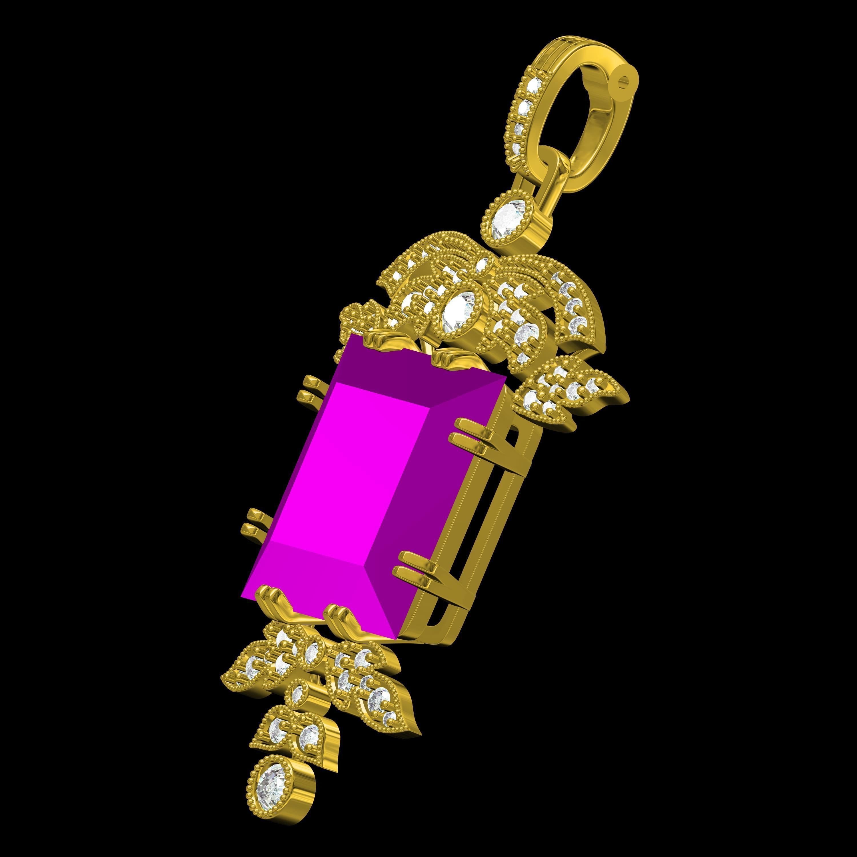 Art Deco and Pave Set Round Diamond Pendant 3D print model_11