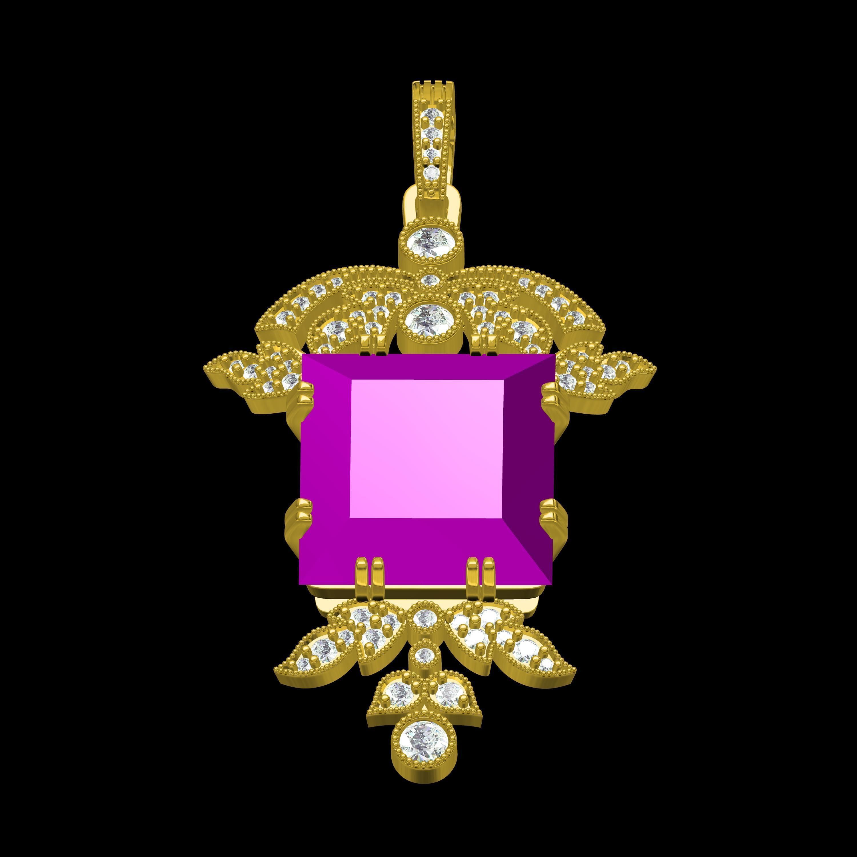 Art Deco and Pave Set Round Diamond Pendant 3D print model_10