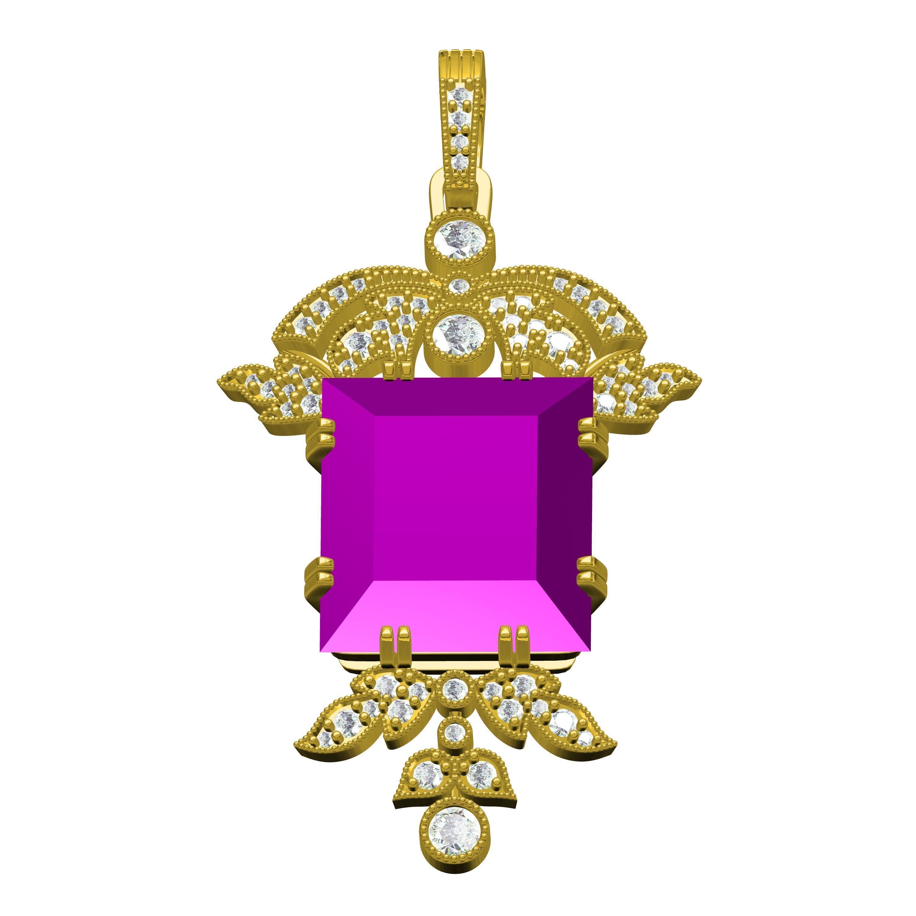 Art Deco and Pave Set Round Diamond Pendant 3D print model_2