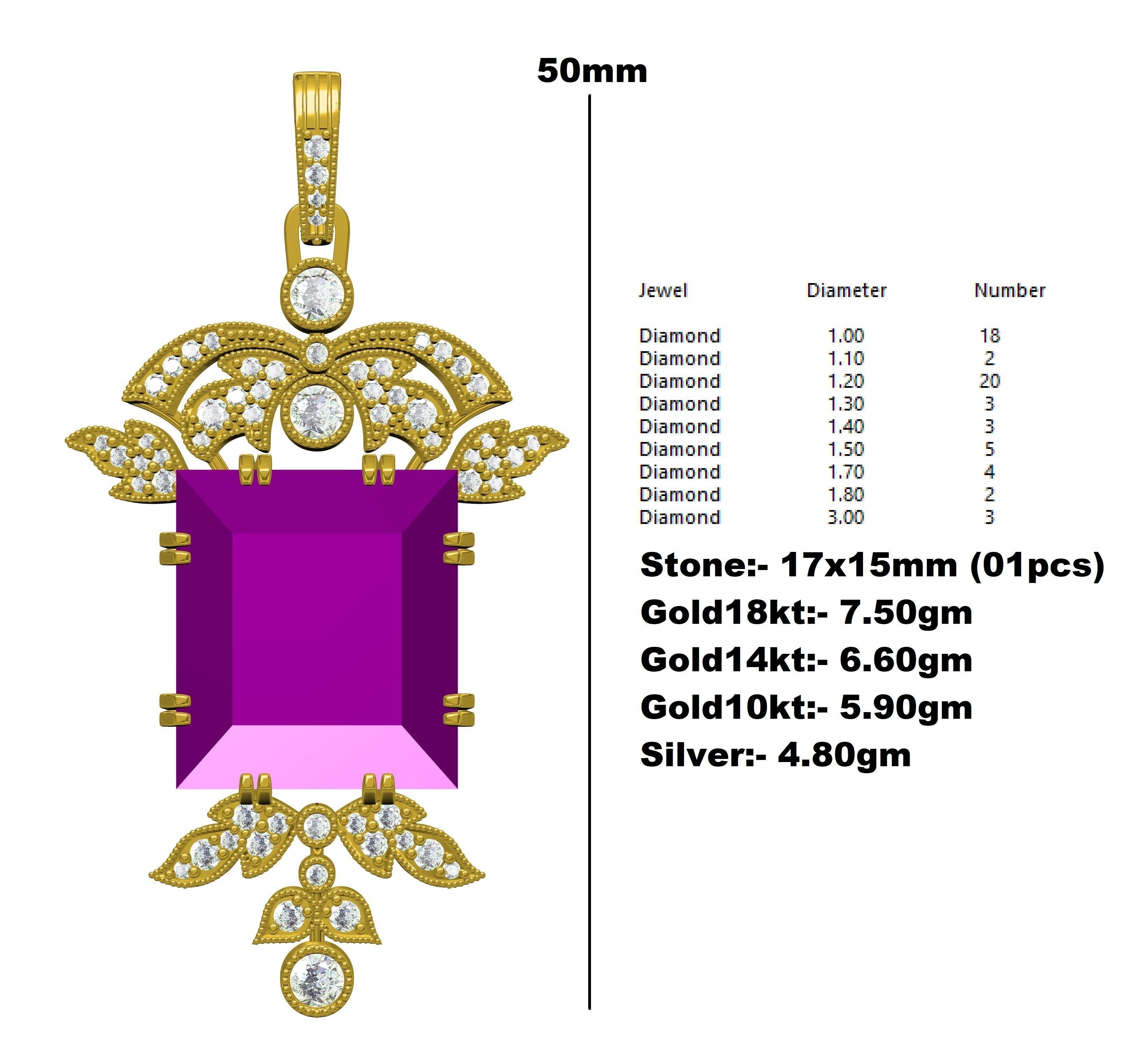 Art Deco and Pave Set Round Diamond Pendant 3D print model_13