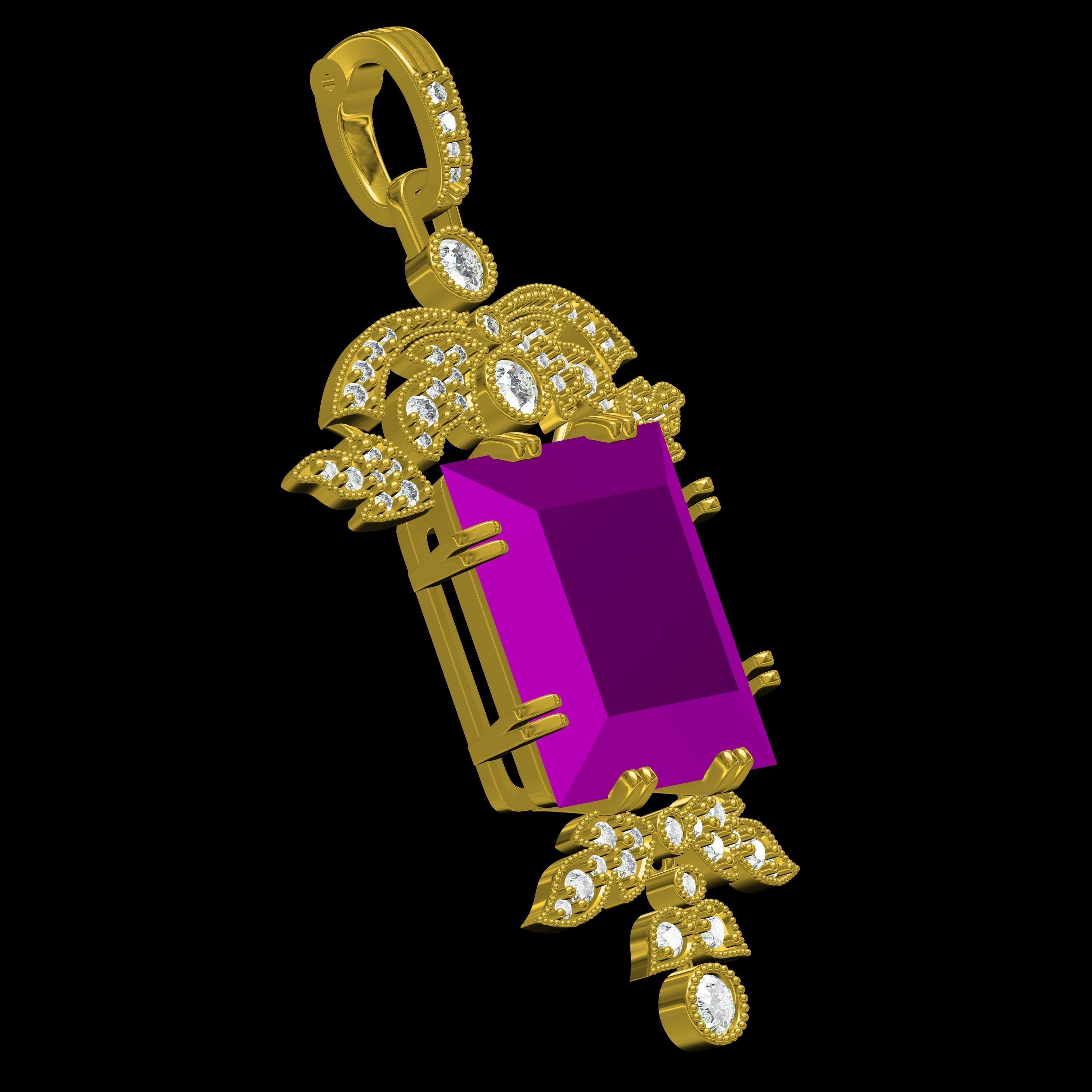 Art Deco and Pave Set Round Diamond Pendant 3D print model_12