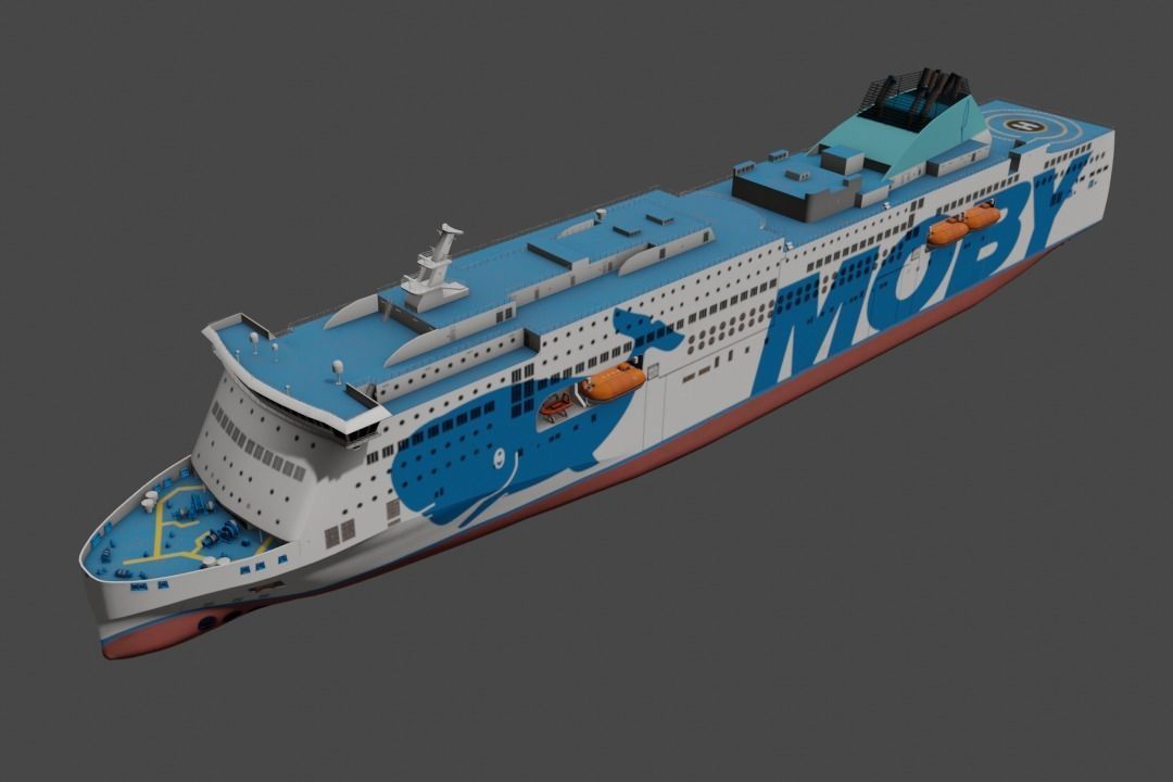 Passenger Ro-Ro Cargo Ship 3D  model Low-poly 3D model_10