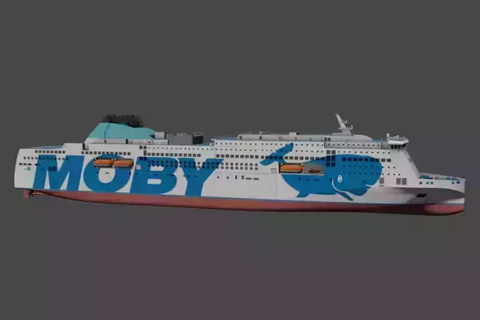 Passenger Ro-Ro Cargo Ship 3D  model Low-poly 3D model