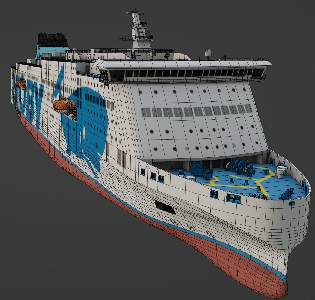 Passenger Ro-Ro Cargo Ship 3D  model Low-poly 3D model_3
