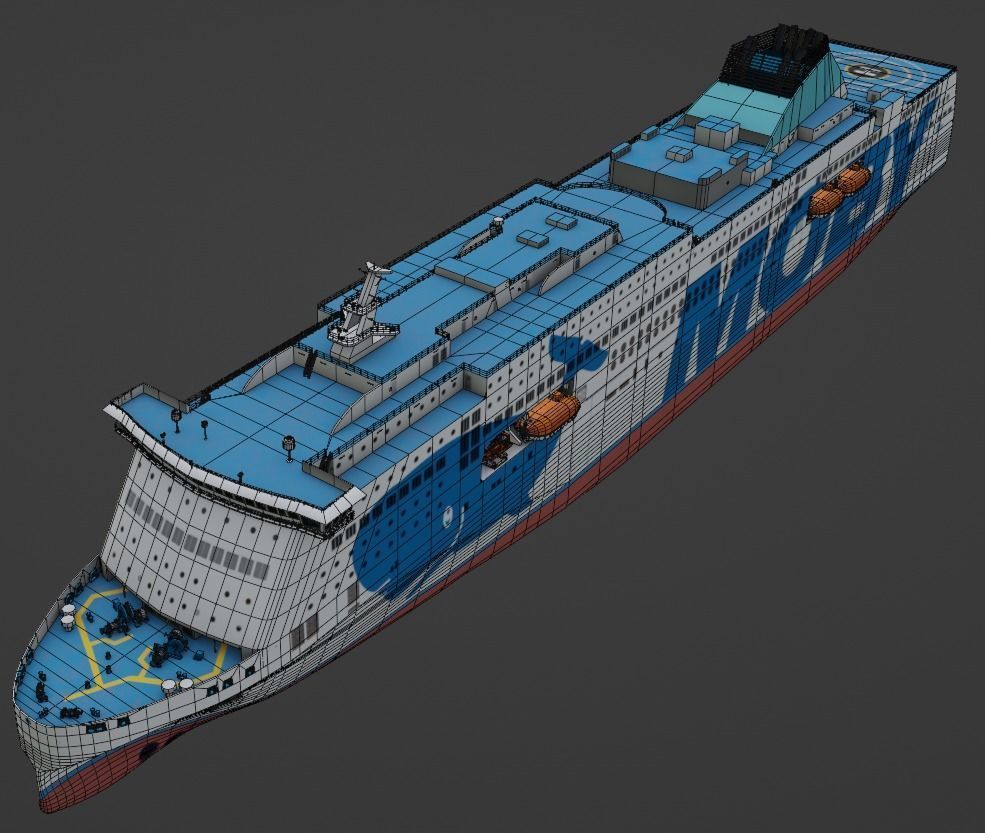 Passenger Ro-Ro Cargo Ship 3D  model Low-poly 3D model_12
