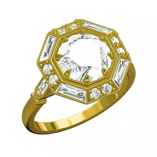 Vintage Style Art Deco 8 Prongs Diamond Ring
