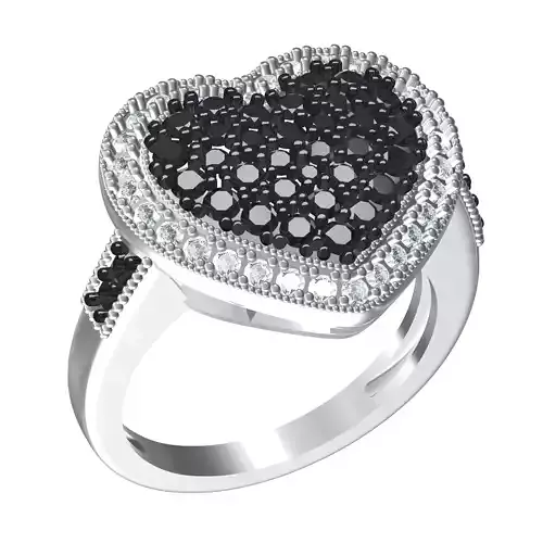 Black and White Diamond Heart Shape Solitaire Ring