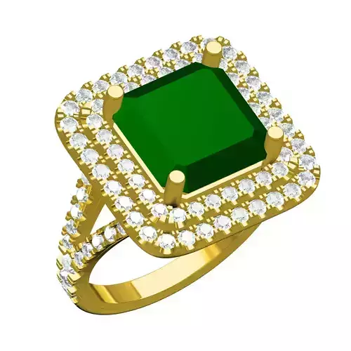 Octagon Stone Double Halo Micro Prong Set Solitaire Ring