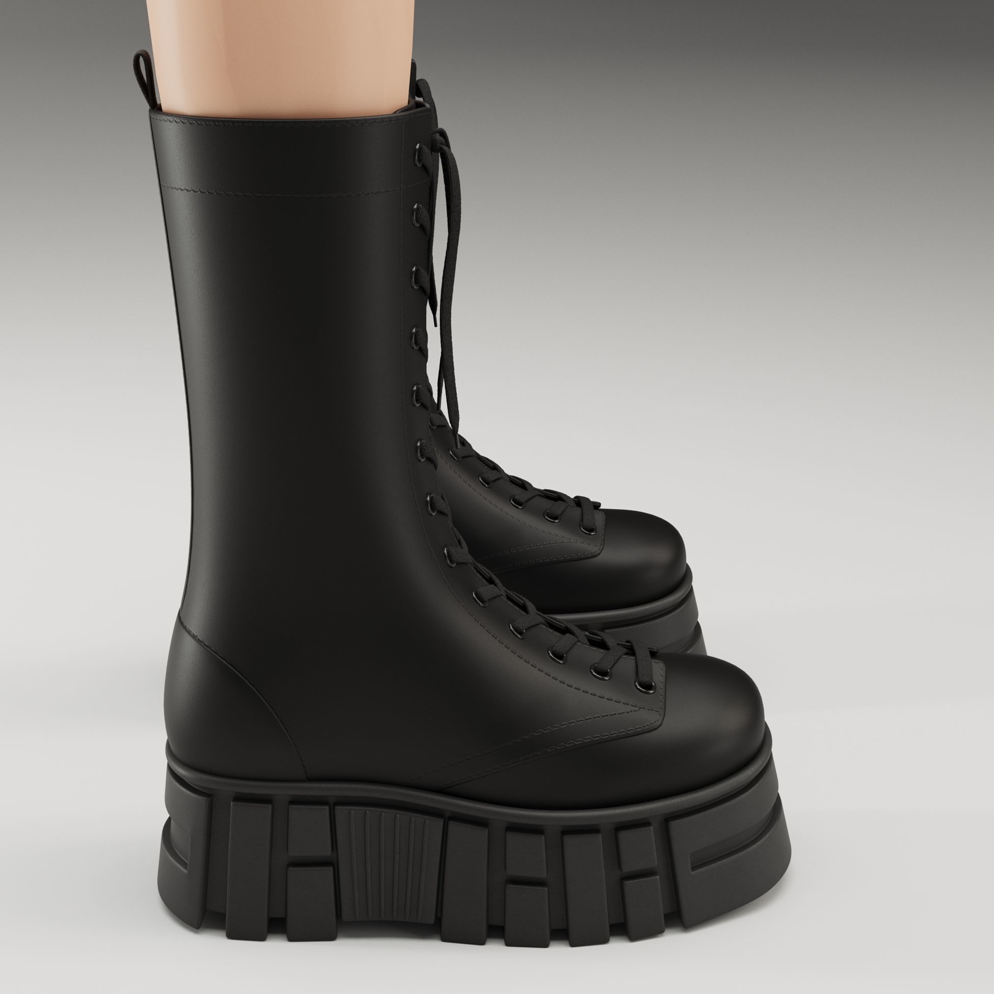 ASOS Design mate battle boots on high platform Low-poly 3D model_5