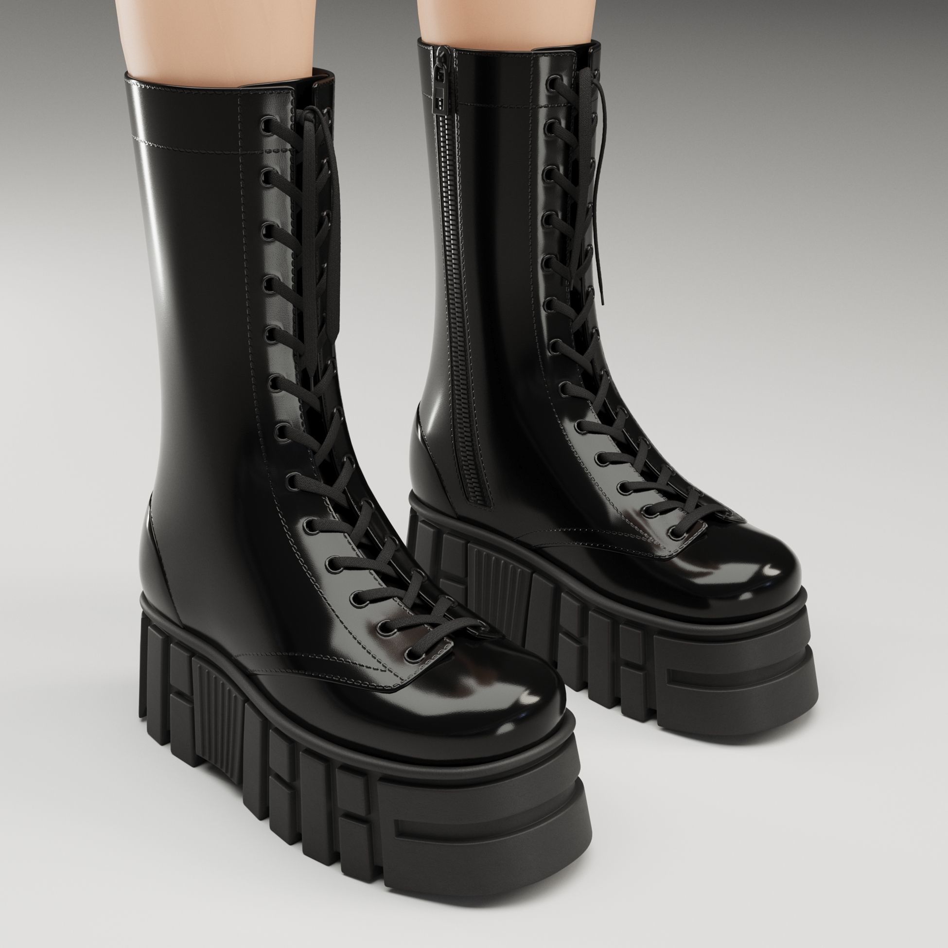 ASOS Design lace up glossy boots on high platform Low-poly 3D model_1