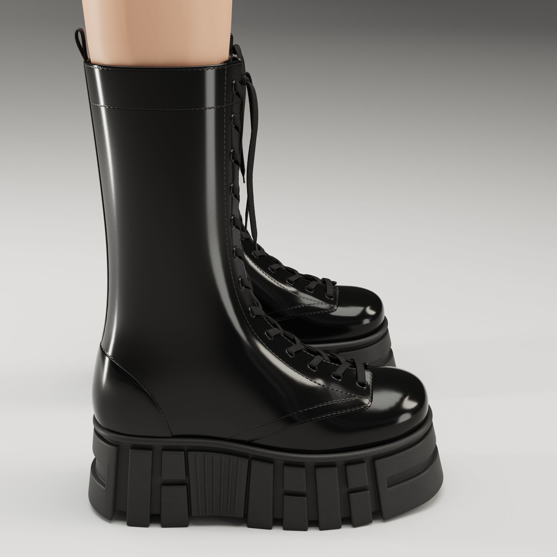 ASOS Design lace up glossy boots on high platform Low-poly 3D model_5