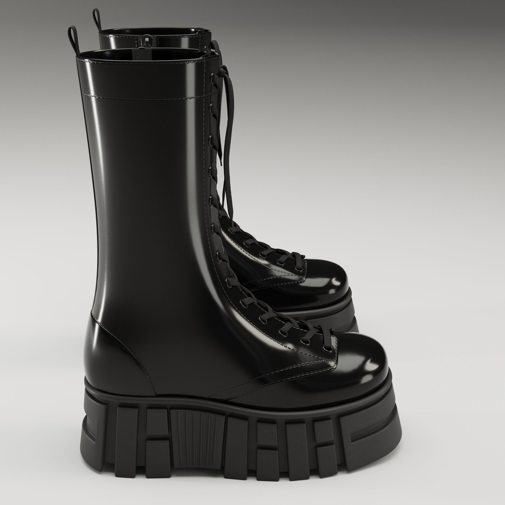 ASOS Design lace up glossy boots on high platform Low-poly 3D model_4