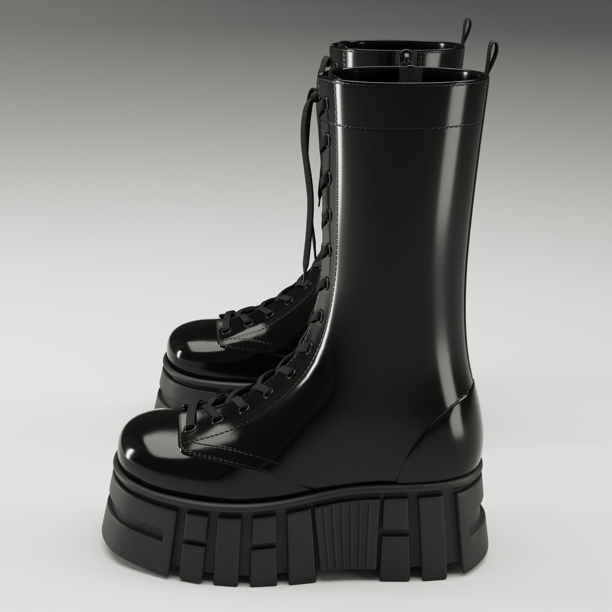 ASOS Design lace up glossy boots on high platform Low-poly 3D model_12