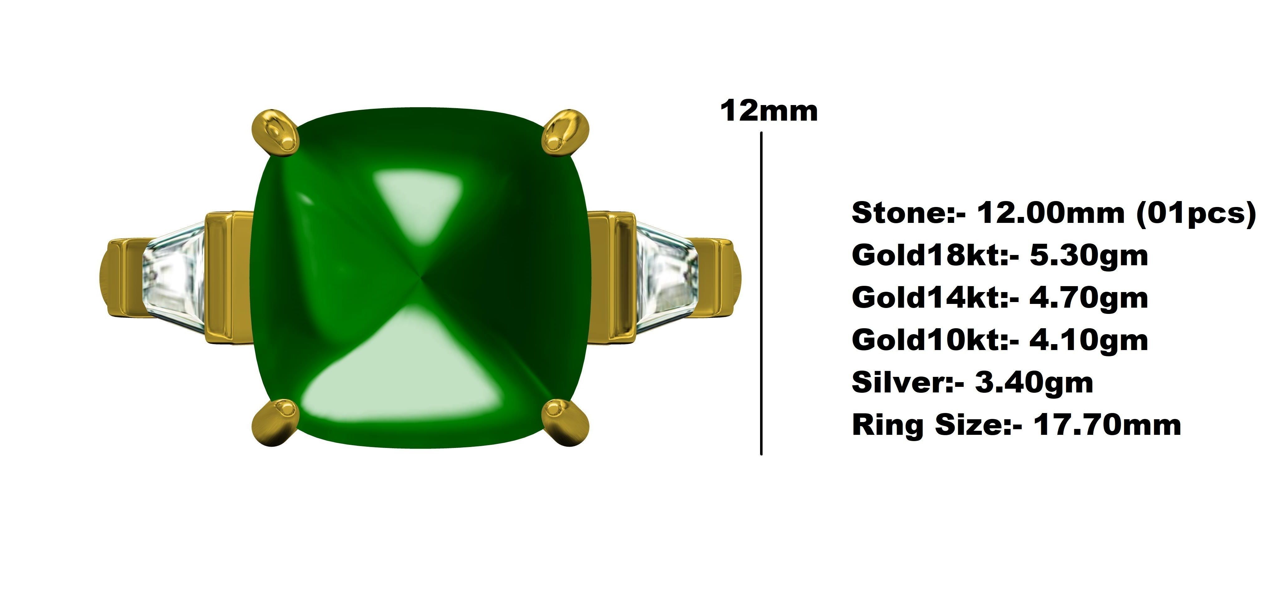 Emerald Cabochon and Baguette Diamond Three Stone Ring 3D print model_12
