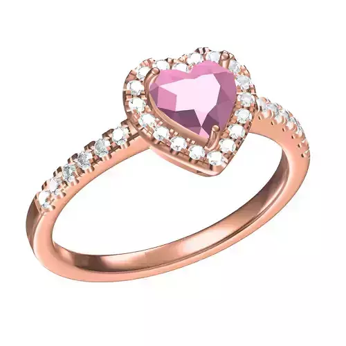 Heart Stone Round Diamond Halo Engagement Ring for Women