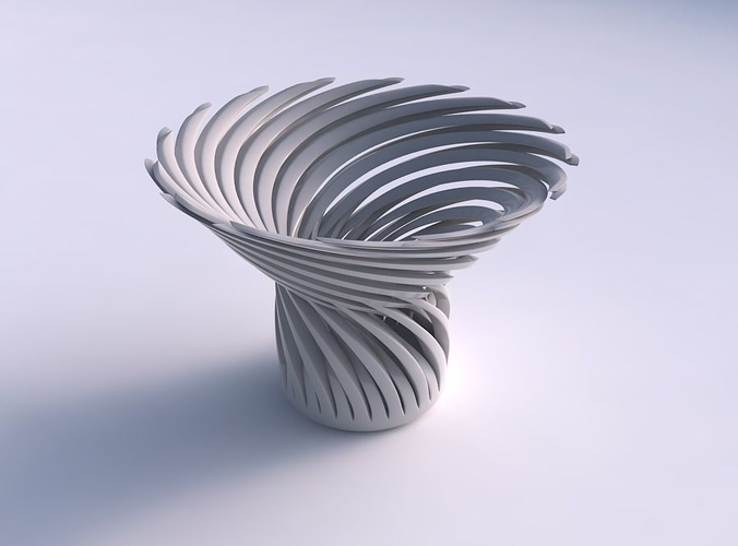 Bowl wide top with twisted sharp muscle structure twisted and tapered