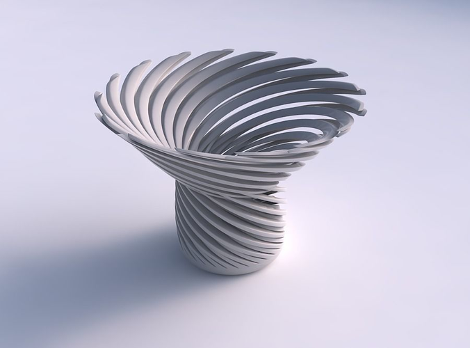 Bowl wide top with twisted sharp muscle structure very twisted and tapered