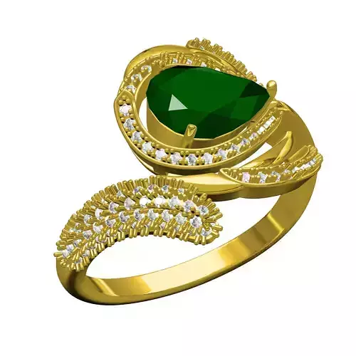 Green Pear Stone Peacock Leaf Diamond Ring