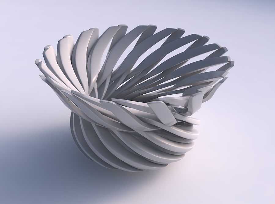 Bowl wide top with twisted sharp muscle structure wide middle 3D print model_0