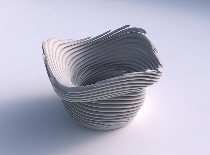 Bowl wide top with twisted sharp muscle structure very twisted and tapered 2 wavy
