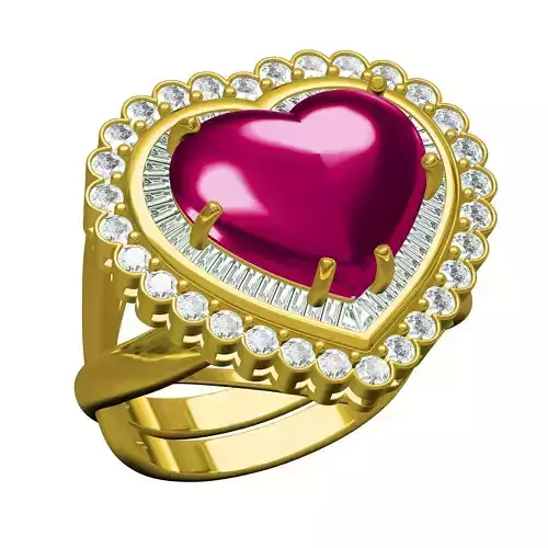 Ruby Heart Stone Double Halo Engagement Ring