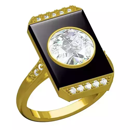 Unique Black Onyx Stone Art Deco Ring 2 3D print model