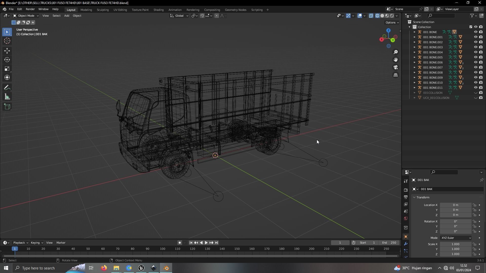TRUCK FUSO LOW POLY ready for unreal engine Low-poly 3D model_7