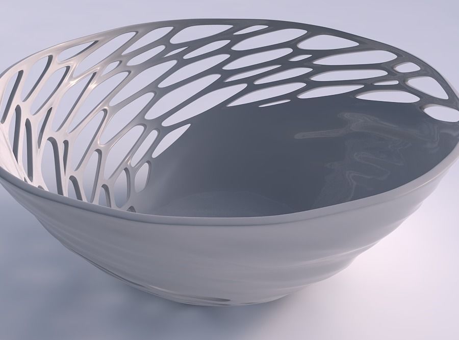 Bowl wide with organic lattice half solid 3D print model_0