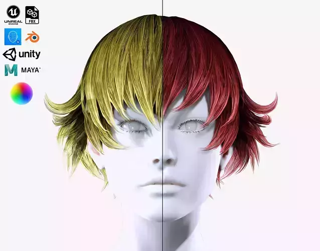 Female Short Hair - Futuristic Hair Style Low-poly 3D model