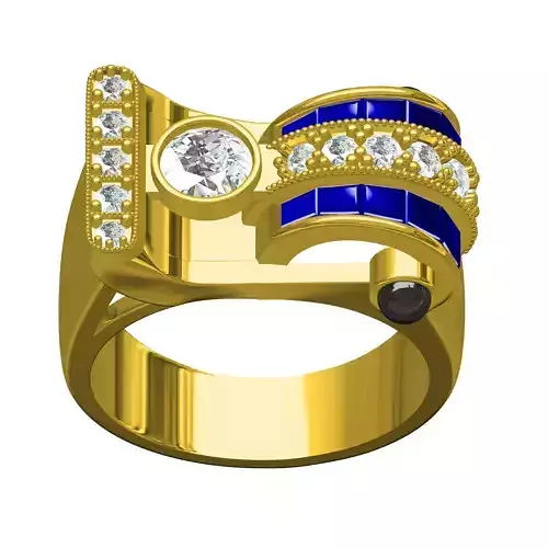 Blue Sapphire and Round Diamond Cocktail Ring