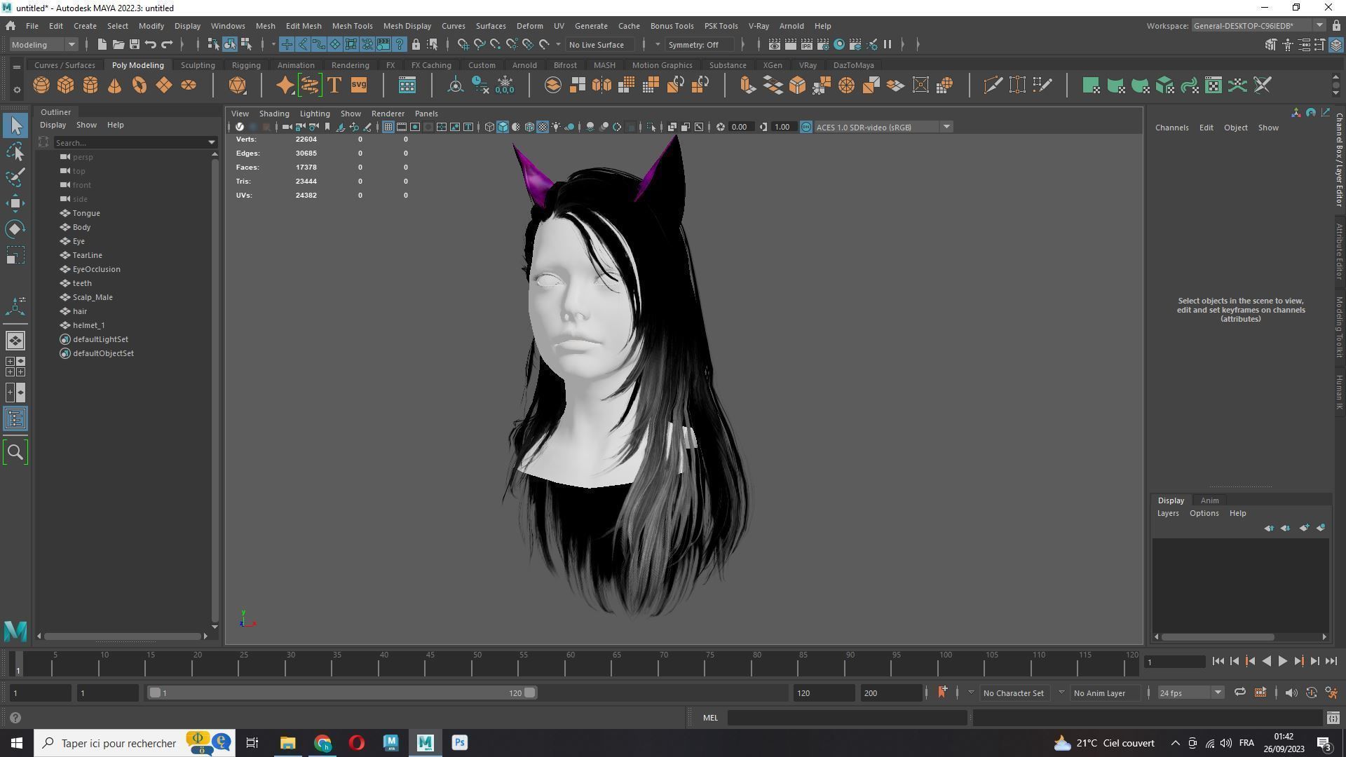 Female Colorable Hair With Accessorie Low-poly 3D model_15