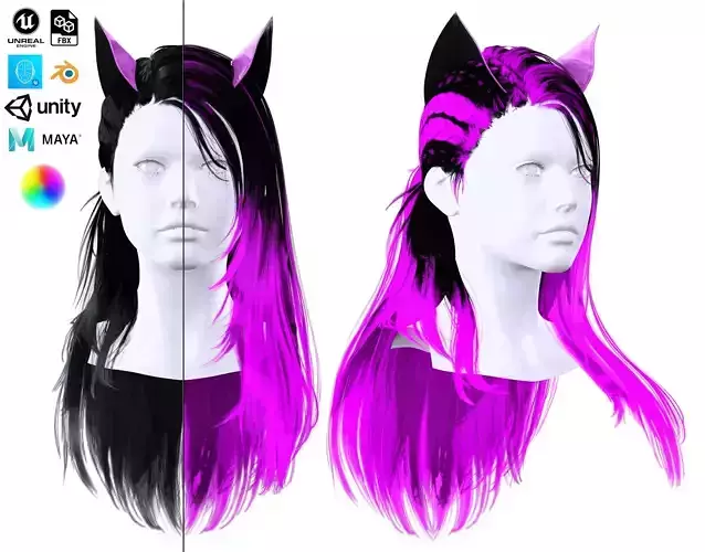 Female Colorable Hair With Accessorie Low-poly 3D model