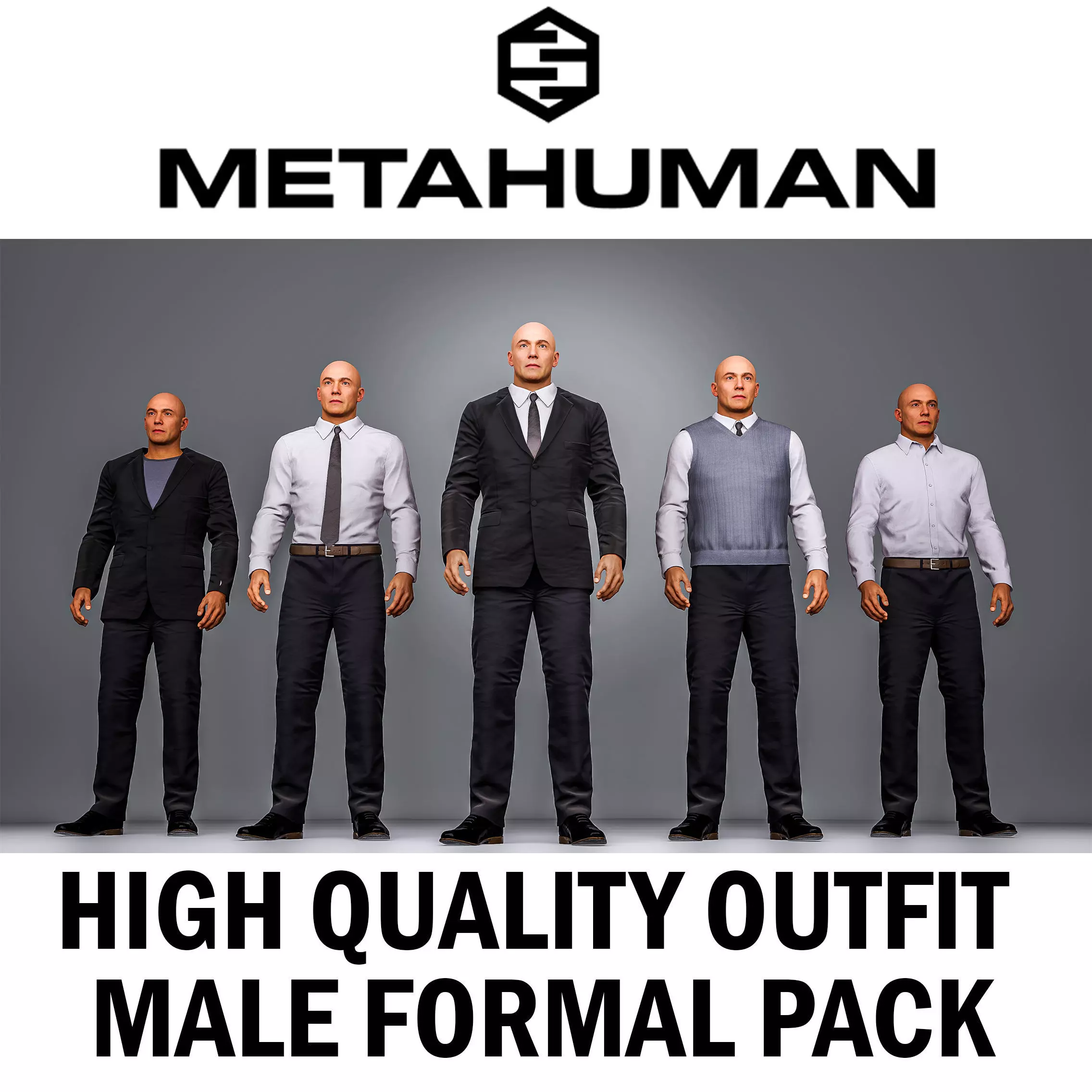 Metahuman High Quality Modular Formal Male Outfit Pack Low-poly 3D model