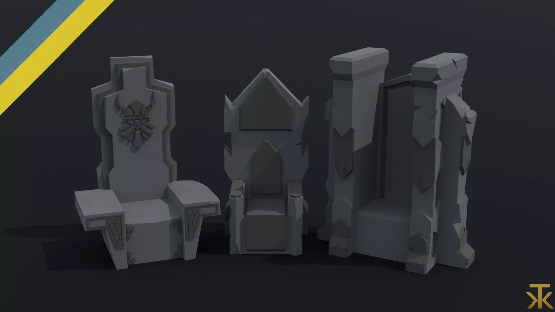 Cartoon dwarven throne kit Polygonal Style Low-poly 3D model_0
