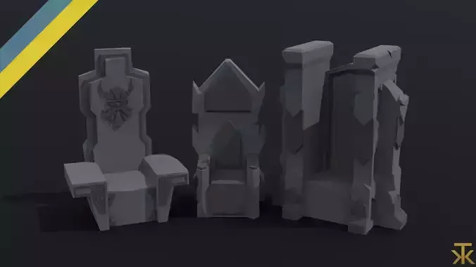 Cartoon dwarven throne kit Polygonal Style Low-poly 3D model